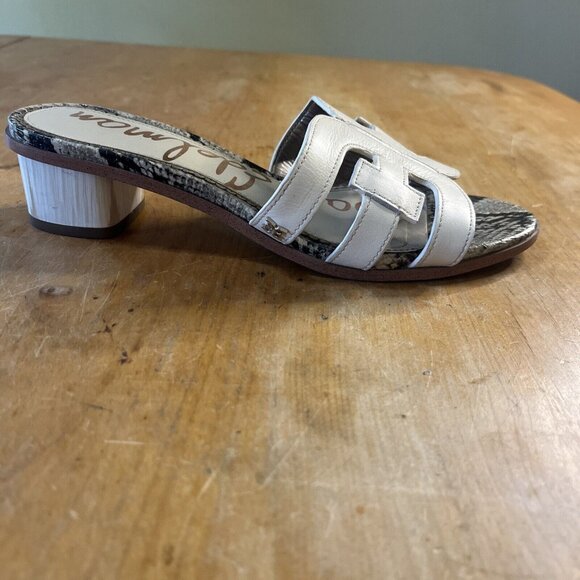 Sam Edelman Cream/ Snakeskin Accent Leather Illie Heeled 2" Sandal Size 7 - Picture 1 of 13